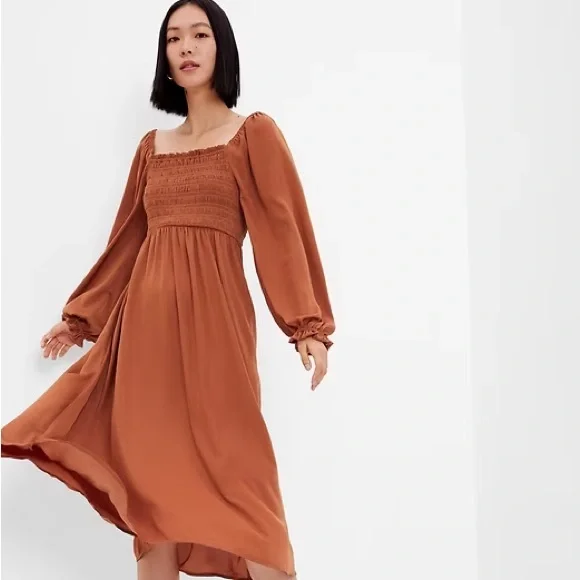 brown smocked midi dress Standards & Practices Women's Off The Shoulder Brown Smocked Midi Dress main image 0